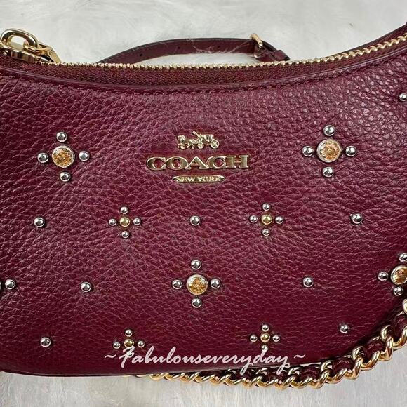 Coach Teri Mini Crossbody Bag With Crystals In Leather/Gold/Dark Wine CCE43 NWT - Picture 6 of 8